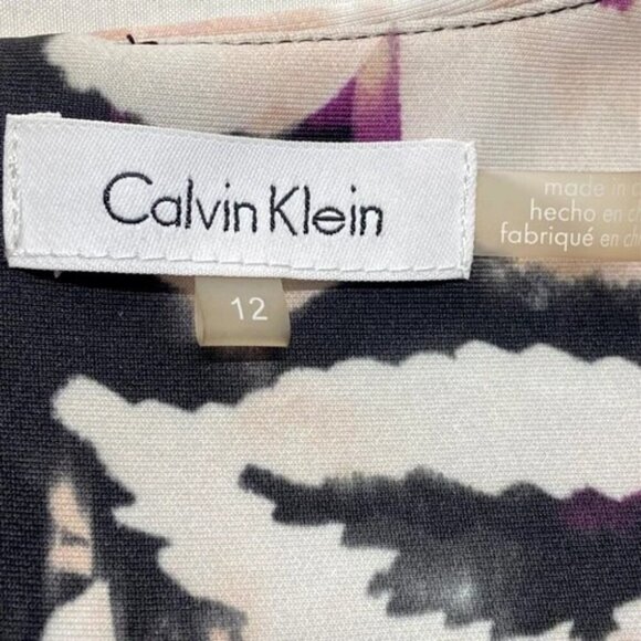 Calvin Klein Dress Women's Sleeveless Sheath Style Size 12 Pink Black Floral GUC - Picture 10 of 11